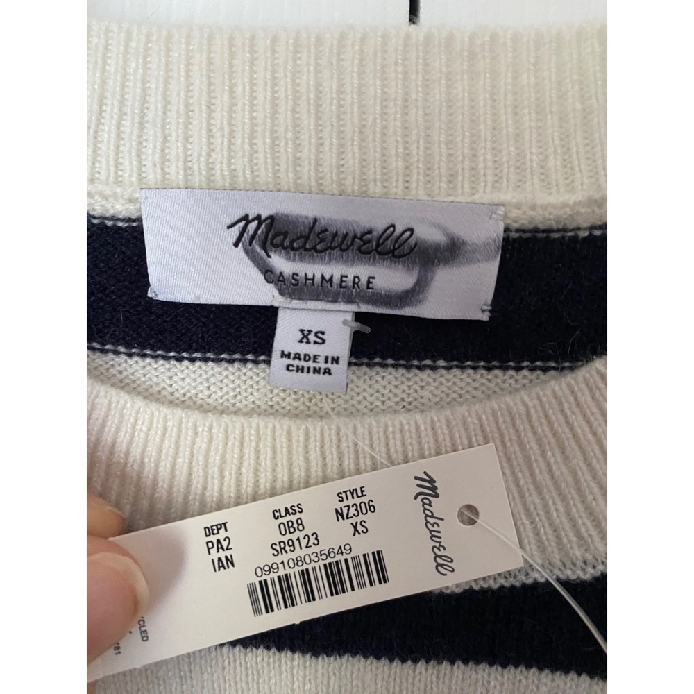 Madewell Relaxed Sweater Tee Women XS Ivory Navy Stripe 100% Cashmere Nautical - Picture 3 of 7